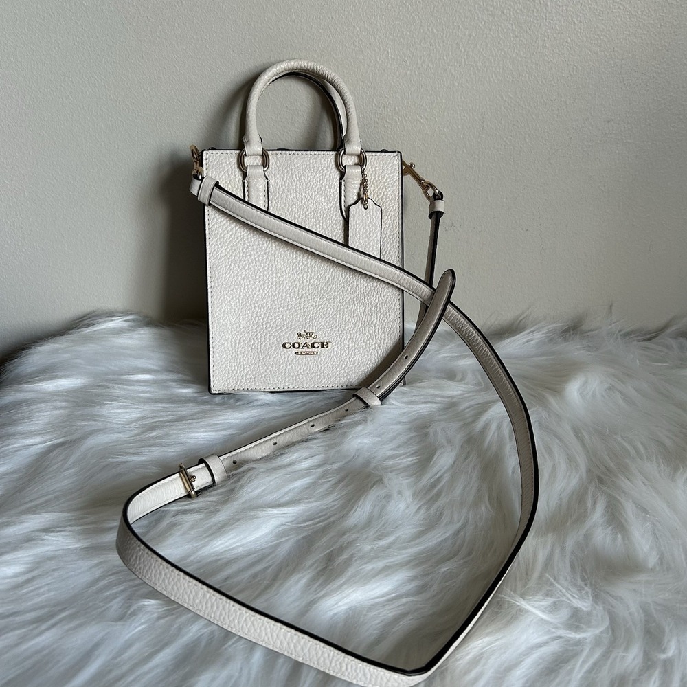 Coach North South Mini Tote Chalk White Pebbled Leather Crossbody Bag Excellent - Picture 3 of 9